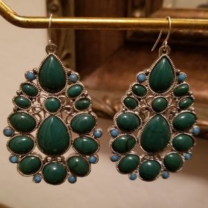 Beautiful Jade Green & Turquoise Dangle Earrings with Silver